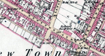 The site of New Town Street School on an Ordnance Survey map of 1880